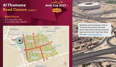 Al Thumama road closures for Amir Cup 2021 Final from October 20